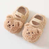 Cartoon Bear Baby Shoes Winter Thick Warm Newborn Shoes Non-slip Soled Soft Plush Toddler Kids Boy Girls Infant First Walkers