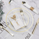 350PCS Gold Dinnerware Set, Disposable Party Plates for 50 Guests, 100 Plastic Plates, 50 Rolled Napkins, 50 Cups