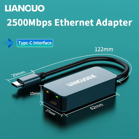 LIANGUO 2500Mbps Ethernet Adapter USB 3.0 Type-C To RJ45 2.5G USB 3.0 Wired Adapter Converter LAN Network Hub for Windows/MAC