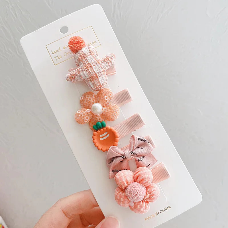 5pcs Set Cute Baby Girls Hairpins Bow Flower Korean Hairpin for Children Baby Hair Clips Mini Soft Kids Accessories In Girls