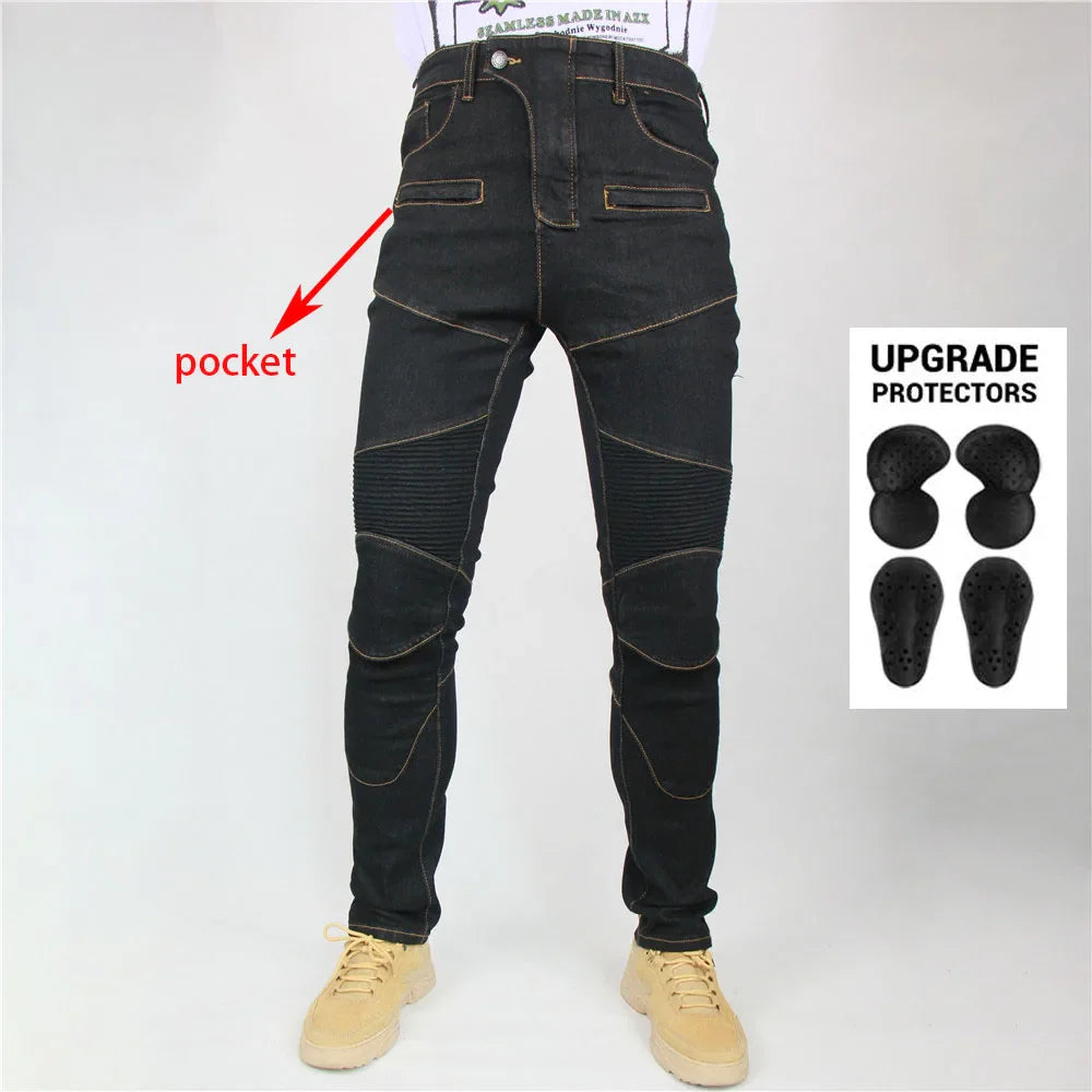 Men Jeans Collection Classic Denim UGB06 PK718 PK719 Zip Motorcycle Pants  Pantalones Motocicleta Hombre Featherbed Jeans Gears