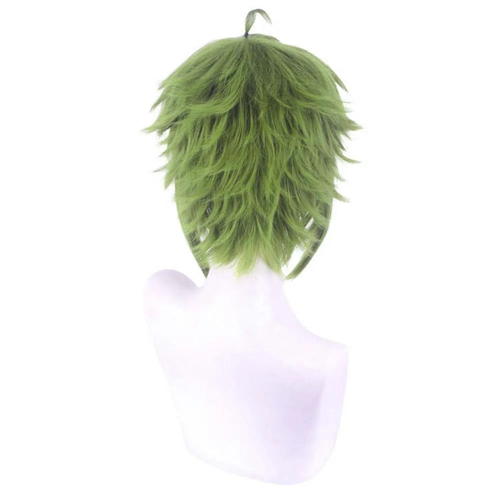 Men Synthetic Green Short Wavy Wig Cosplay Anime Costume Boy Fake Hair Cosplay Wig for Halloween Christmas Party+Hair Cap