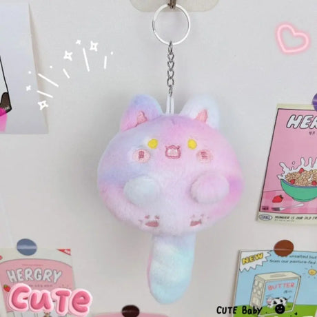 Squeak Long Tailed Cat Plush Keychain Cartoon Cute Soft Stuffed Cat Keyring Pendant 12CM Cat Soft Tail Plush Toy Home Decor