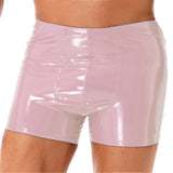 Sexy Mens Wet Look Patent Leather Boxer Briefs Bulge Pouch Shorts Underwear Shiny Metallic Swim Trunks Bikini Bottoms Swimwear