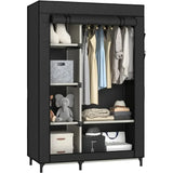 Canvas Wardrobe Portable Closet Wardrobe Clothes Storage with 6 Shelves and Hanging Rail,Non-Woven Fabric