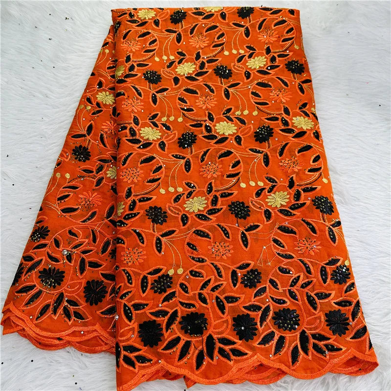 5 Yard Dry Lace Fabric Latest Heavy Beaded Embroidery African 100% Cotton Swiss Voile Popular Dubai Style For Party Wedding 9L23