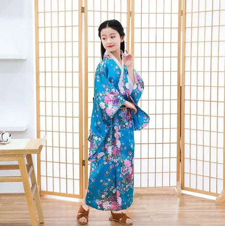 Cute girl, Japanese ethnic style kimono and dance dress, retro printed flower stage show costume