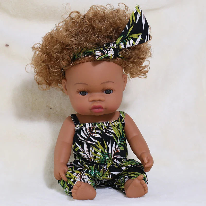 35cm Newborn Reborn African Doll Baby Simulation Soft Vinyl Children Lifelike Toys Christmas Birthday Toys Dolls for Babies