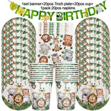 Jungle Birthday Party Decor Animal Palm Leaves Disposable Tableware Set Kids Boy Wild One Forest Safari Birthday Party Supplies