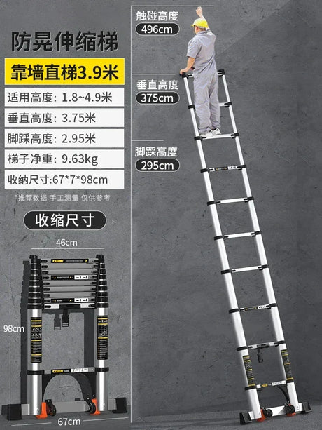 Home Kitchen Telescopic Ladder Aluminum Alloy Step Stools Multi-functional Engineering Ladder Portable Folding Straight Ladder