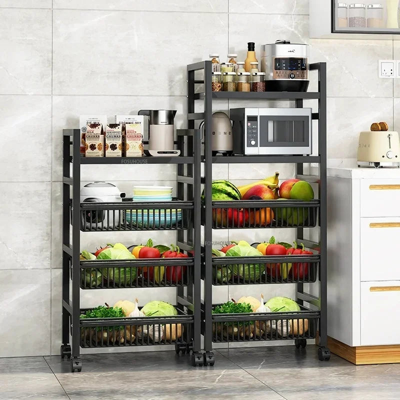 Home Kitchen Trolley Multifunction Oven Microwave Cart Moving Floor Fruit Vegetable Storage Cart Kitchen Island Trolley Cart Z