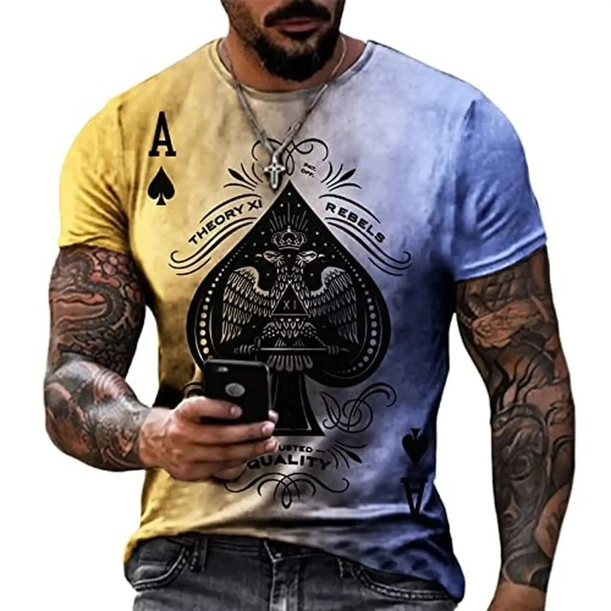 Men's Poker Pattern Printed T-shirt Casual Short Sleeve O-Neck Tops 3D Pattern Summer Men Retro Tee Fun Casual Shirt Clothing