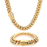 Hip Hop PVD Plated Stainless Steel Necklace Snap Clasp Men Miami Cuban Link Chain Jewelry For Girls Gift Free Laser Logo