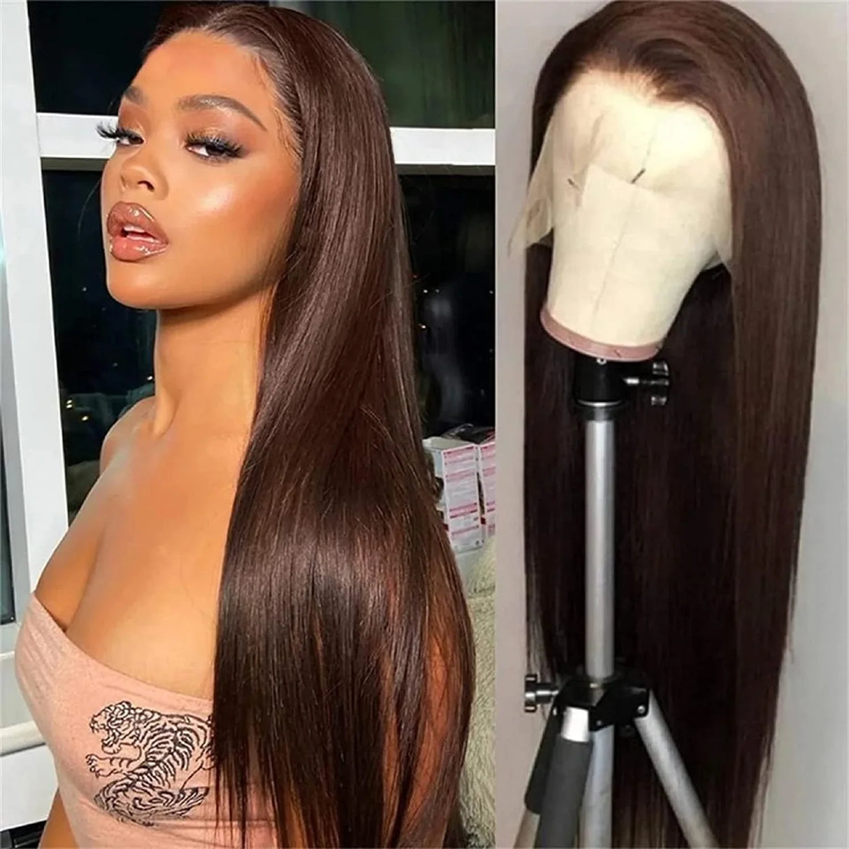 Glueless Chocolate Brown Straight 13x4 Lace Front Human Hair Wig 13x6 HD Lace Frontal Wigs For Women 4x4 Closure Human Hair Wig