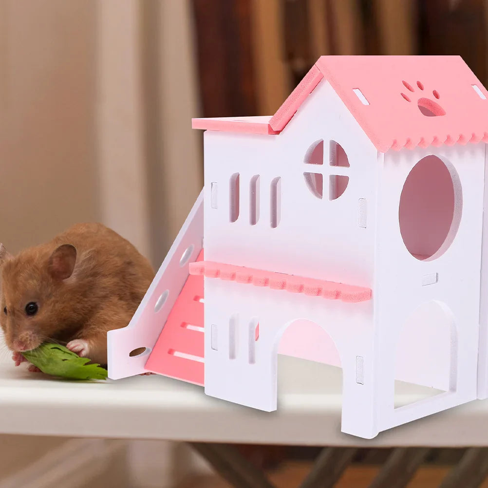 2 Pcs Hamster Double-Deck Villa Small House Rat Cage Accessories Hideout Wear-resistant Pvc Toys Supplies