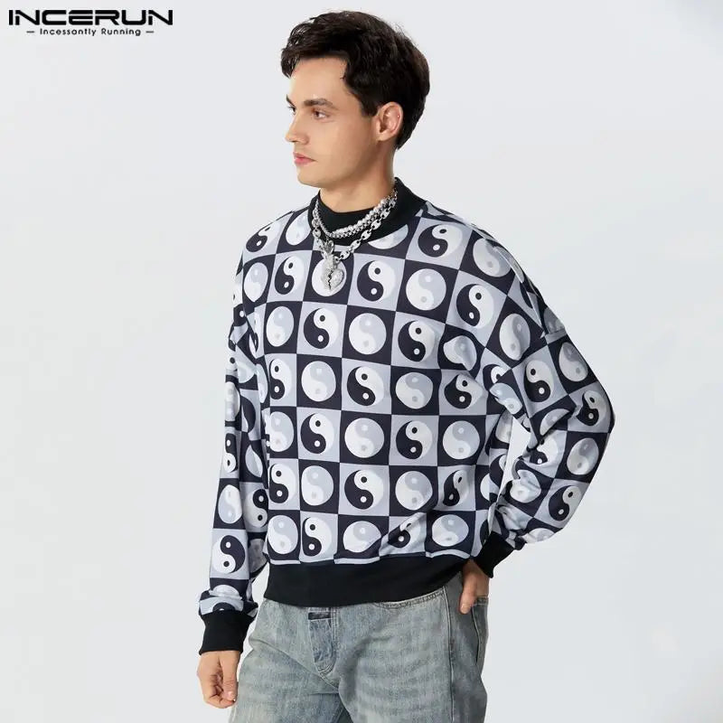 Men Hoodies Printing Turtleneck Long Sleeve Streetwear Fashion Casual Men Clothing Autumn 2023 Loose Sweatshirts S-5XL INCERUN