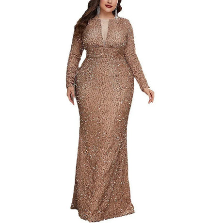 Plus Size Women Party Dresses Fashion Beaded Fishtail Evening Dress 2023 New Temperament Elegant Long-sleeved Wedding Dresses