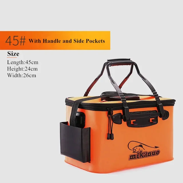 Mikanuo EVA Portable Folding Bucket For Fish Water With Handle Leakproof Outdoor Fishing Gear Black/Orange Tackle Bag