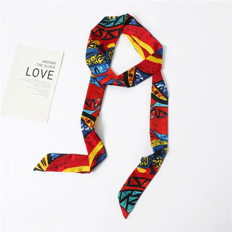 Long Silk Skinny Scarf Women Neck Hair Band Solid Printed Foulard Neckerchief Hairscarf Female Fashion  Handle Ties Ribbon