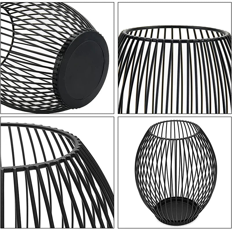 15/19/24cm Black Iron Wire Bird Cage Lantern Shape Candlestick Holder Vintage Craft Wedding Party Table Dinner Decoration