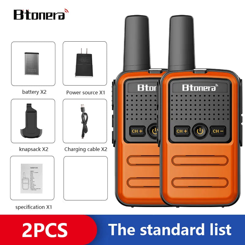 Btoera 2 Pcs Mini Walkie Talkie PMR 446 Portable Two-way Radio Ht PTT Walkie-talkies 5W 16CH UHF 400-470MHz Portable Radio for