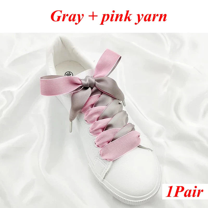 1 Pair Silk Shoe Laces Satin Ribbon Flat Shoelaces Girls Casual Canvas Shoes Double-sided Weaving White Shoe Lace Accessories