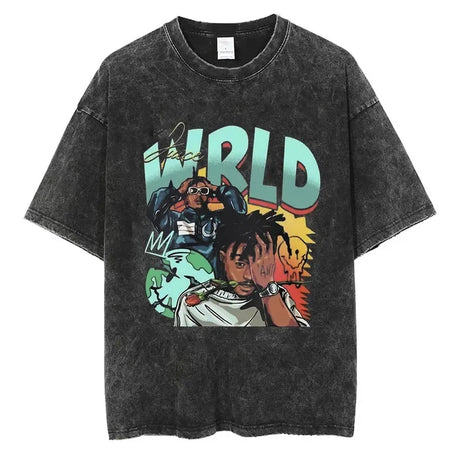 Rapper JUICE WRLD Graphic T-Shirt Men's Hip Hop Vintage Washed Short Sleeve T-shirts Gothic Fashion Oversized T Shirt Streetwear