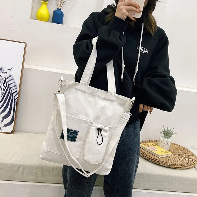 Women Canvas Bag New Design Zipper Shoulder Bag Female Reusable Large Capacity Shopper Tote Ladies Eco Cloth Shopping Bags