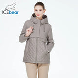 ICEbear 2023 New Women Casual Short Jackets Hooded Windproof Female Spring Autumn Parka Long Sleeve Thin Padded Coat GWC3570I