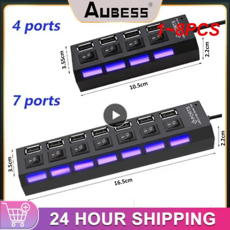 1~8PCS USB Hub USB 2.0 Hub Multi USB Splitter 3 Hab Use Power Adapter Multiple Expander 2.0 Hub With Switch For Laptop