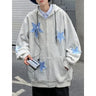 Men's Star Patch Zip Up Hoodie for Men Oversized Y2k Sweatshirt Jacket E-Girl 90s Pullover Streetwear