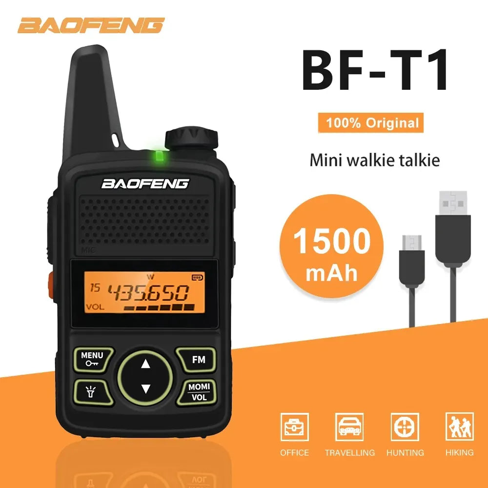 Baofeng Mini Walkie Talkie BF-T1 UHF 400-470MHz Portable 5W Two Way Radio1500mAh 20CH Transceiver Walkie Talkie For Kids Gifts