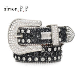 Punk Rock Colorful Rhinestones Belt Studded Western Bling Belts Y2K for Women Men Cowgirl Cowboy with Diamond Ceinture Femme