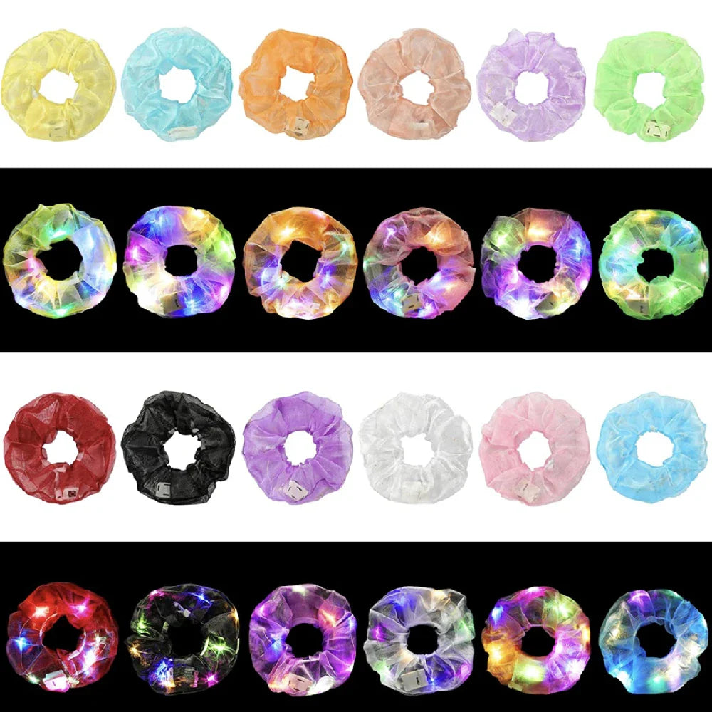 12PCS LED Mix Color Wholesale French Elastic Hair Scrunchies For Women Hair Ties Rubber Band Hair Rope Grils Accessories