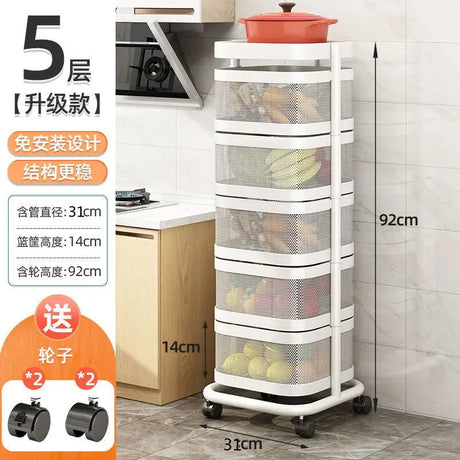 Kitchen 5 Tier Rolling Utility Cart Fruit Storage Basket Installation Free Serving Storage Cart Kitchen Islands & Trolleys