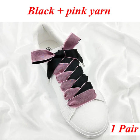 1 Pair Silk Shoe Laces Satin Ribbon Flat Shoelaces Girls Casual Canvas Shoes Double-sided Weaving White Shoe Lace Accessories