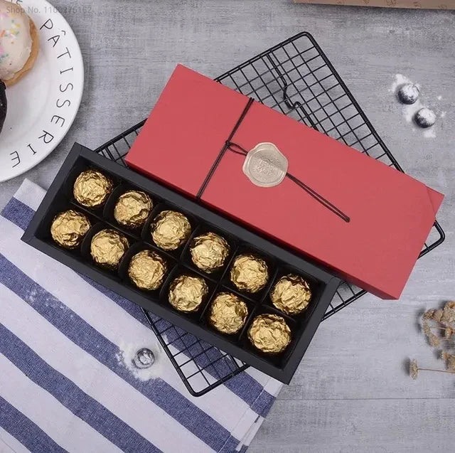 10pcs Blue Chocolate Box Packaging With Insert Dessert Paper Chocolate Spacer Valentine's Day Wedding Baby Shower Candy Gift Box