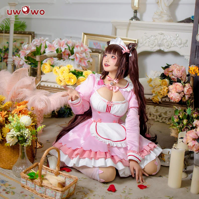 UWOWO Chocola Cosplay Maid Dress Vol.4 Costume Chocolaa/Vanillaa Cute Pink Dress Girl Outfits Halloween Costumes