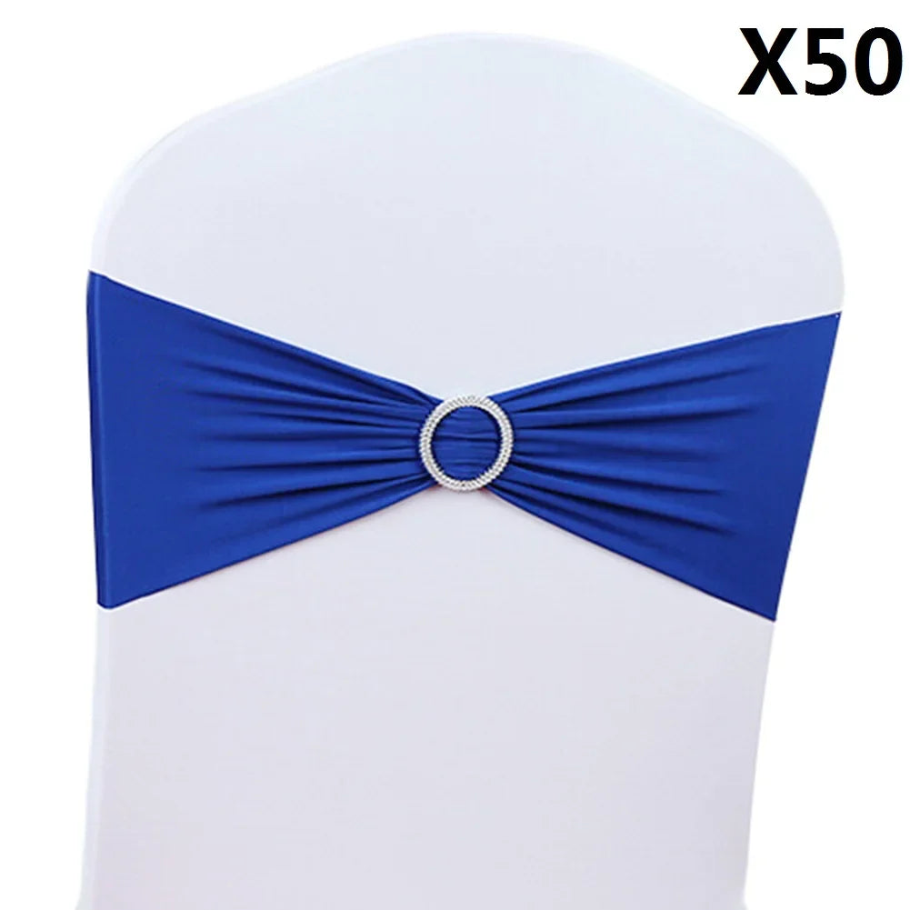 50PCS Wedding Chair Knot Ribbon Decoration Sashes For Banquet Country Cover Straps Back Flower Elastic Bow Events Organza