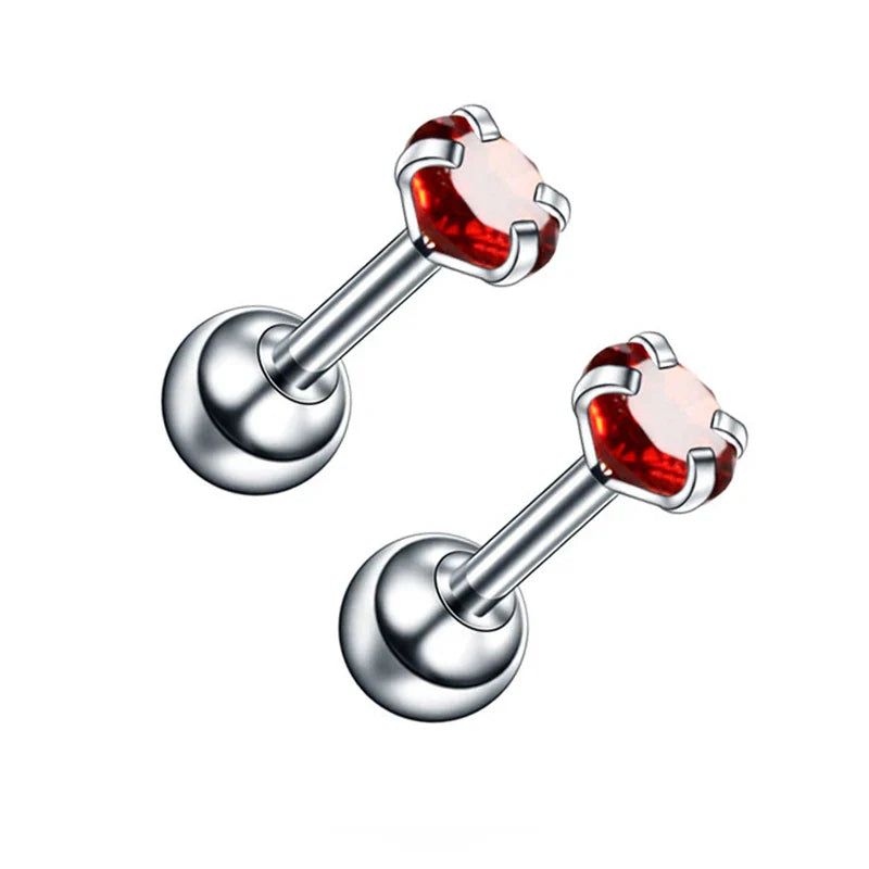 2PCS Small Ear Studs Earrings Cartilage Earrings Colorful Shiny Zircon Titanium Steel Anti-allergic 16G Fashion Jewelry Women