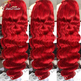 Red Lace Front Wig Human Hair Body Wave 13x6 Transparent Lace Frontal Wig Red Burgundy Remy Human Hair Pre Plucked 34 inches