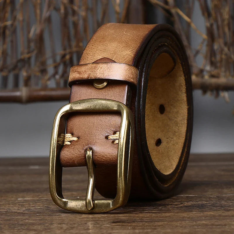 3.8CM Thick Cowhide Copper Buckle Genuine Leather Casual Jeans Belt Men High Quality Retro Luxury Male Strap Cintos