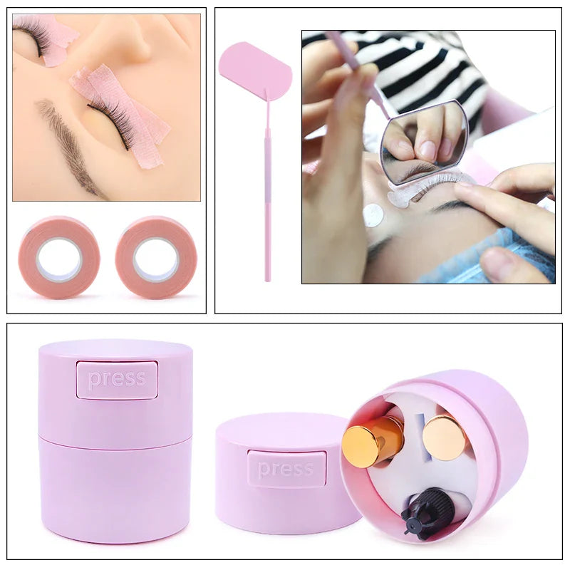 Eyelash Extension Supplies Set Glue Rings Tape Cutter Scissor Forehead Sticker Mirror Glue Storage Tank Makeup Accessories Tools