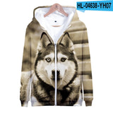 Animal Dog Husky 3D Print Zip Up Hoodie Women Men Harajuku Sweatshirt Streetwear Hip Hop Zipper Hooded Jacket Male Tracksuit