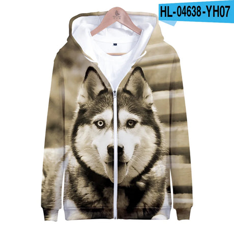 Animal Dog Husky 3D Print Zip Up Hoodie Women Men Harajuku Sweatshirt Streetwear Hip Hop Zipper Hooded Jacket Male Tracksuit