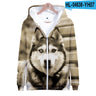 Animal Dog Husky 3D Print Zip Up Hoodie Women Men Harajuku Sweatshirt Streetwear Hip Hop Zipper Hooded Jacket Male Tracksuit