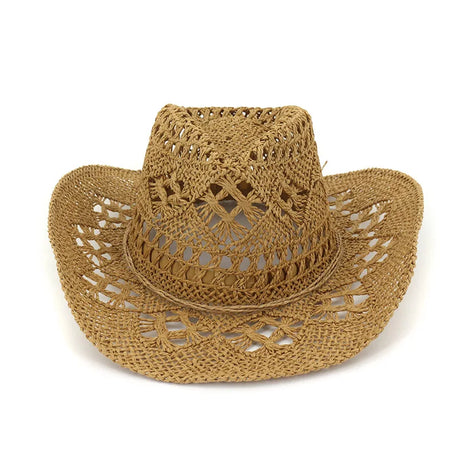 Spring and Summer New Hollow Cowboy Hat Hand-woven Straw Hat Breathable  American-style Warped Edge Foreign Trade Jazz Hat