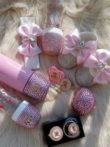 Dollbling Luxury Baby Bottles and Shoes Headband Set Keepsake Diamond Tutu Outfit Red Bottom Little Girl Baptism Shoes