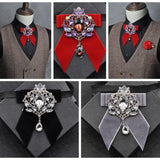 Men's Wedding Bow Tie Pins Set Luxury Rhinestone Velvet Collar Flowers Business Banquet Suits Accessories Handmade Jewelry Gifts