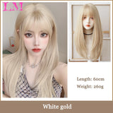 LM Dark Brown Wig Long Wave Wigs for Women Synthetic Hair Wig With Bangs Heat Resistant Party Daily Natural Use